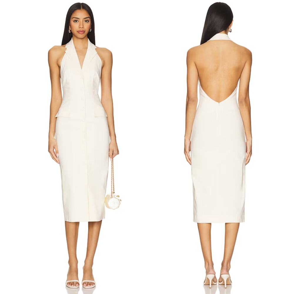 Stone Cold Fox x REVOLVE | Chelsea Midi Dress in Ivory Stretch Crepe S